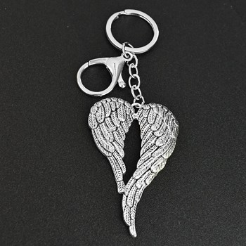 2 angel wings keyring with carabiner and silver ring
