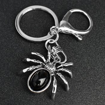 Black pearl spider keyring with carabiner and silver ring