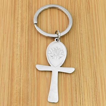 Cross ânkh lotus flower key ring stainless steel