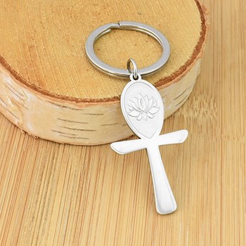 Cross ânkh lotus flower key ring stainless steel
