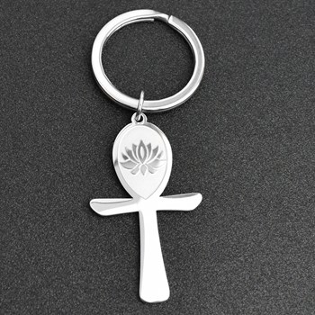 Cross ânkh lotus flower key ring stainless steel