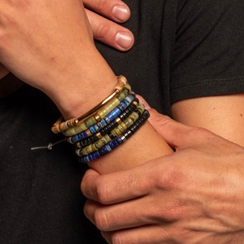 Bracelet Acier Perles Heishi 4mm Pierre Lapis Et Jaspe Rouge