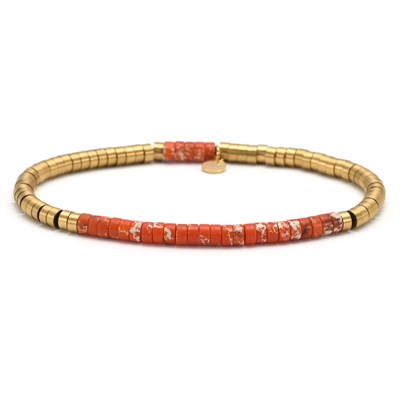 Bracelet amérindien homme ou femme jaspe bleu et orange, nacre, Surfeur  heishi