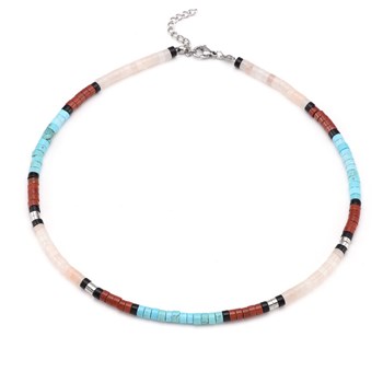 Collier Perles Heishi Agate Jaspe Turquoise & Quartz