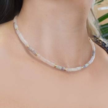 Collier Perles Heishi Pierres Naturelles Quartz Rose Améthyste