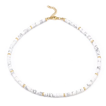 Collier Perles Heishi Pierres Naturelles Turquoise Blanche