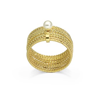 Bague En Argent Doré Multi Cercles Avec Perle Naturelle