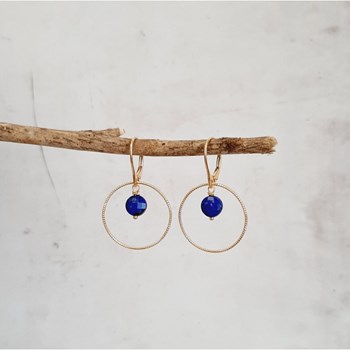 Boucles d'Oreilles Krahô Lapis-Lazuli Argent 925 Doré