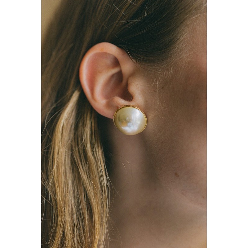 maxi boucles d'oreilles puces perles plaqué argent - NÉLYA - vue 4