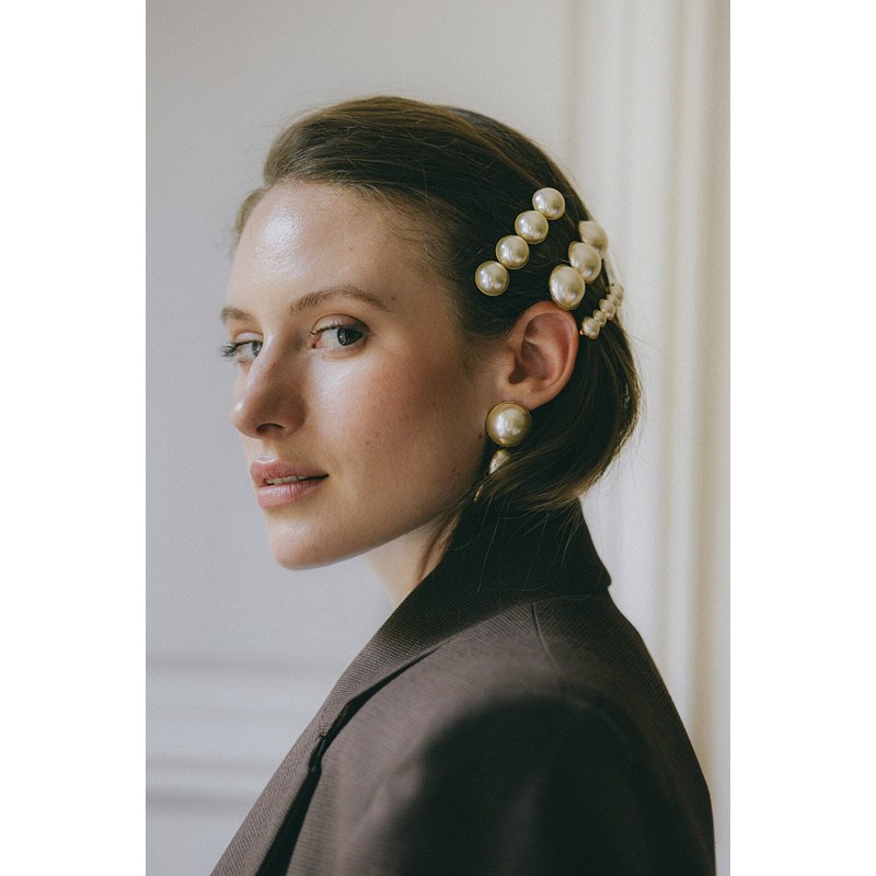 maxi barrette perles doré à l'or fin - NÉLYA - vue 4