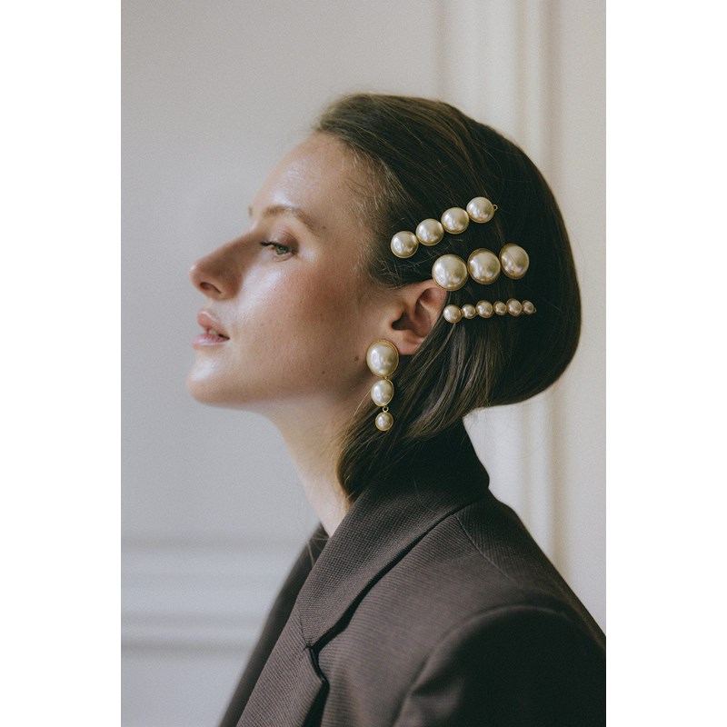 maxi barrette perles plaqué argent - NÉLYA - vue 4