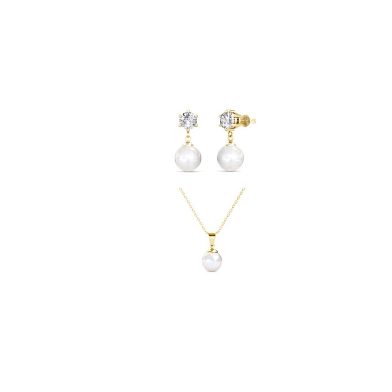Parure Pauline Full Moon Pearl - Doré et Cristal