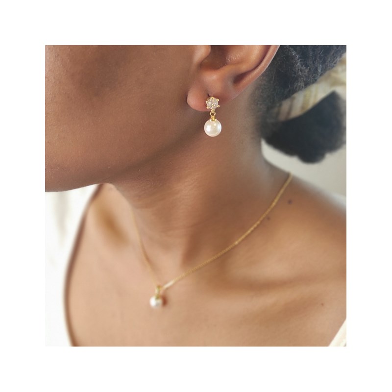 Parure Pauline Full Moon Pearl - Doré et Cristal - vue 2
