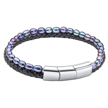 Bracelet cuir de vachette véritable et perle en acier inoxydable