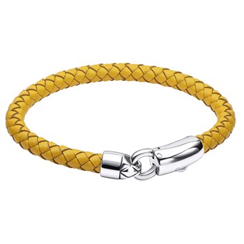Bracelet cuir de vachette véritable couleur moutarde en acier inoxydable