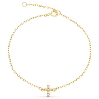 Bracelet Or Jaune et Diamants - Motif Croix - Femme
