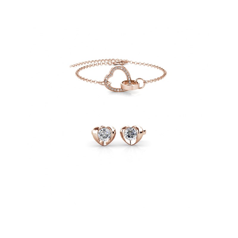 Parure Simply Love Locked Heart - Or Rosé et Cristal