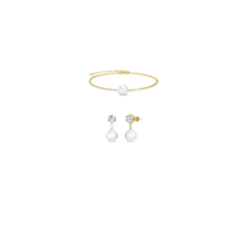Parure Pauline Crystal Pearl - Doré et Cristal