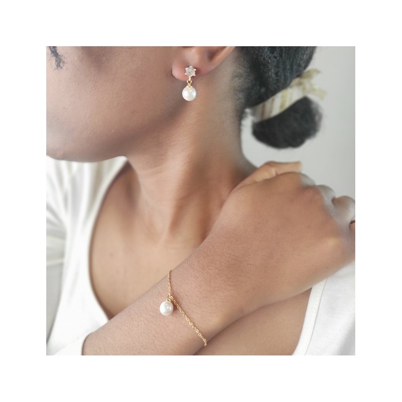 Parure Pauline Crystal Pearl - Doré et Cristal - vue 2