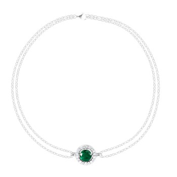 Bracelet en argent 925 rhodié avec oxydes de zirconium teinte émeraude