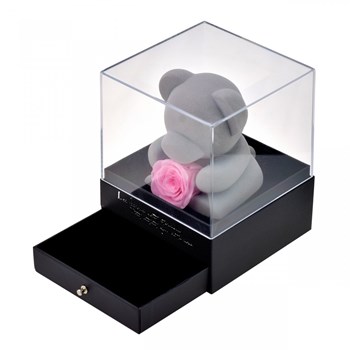 Teddy bear jewelry box decorated with an eternal rose - stabilized pink