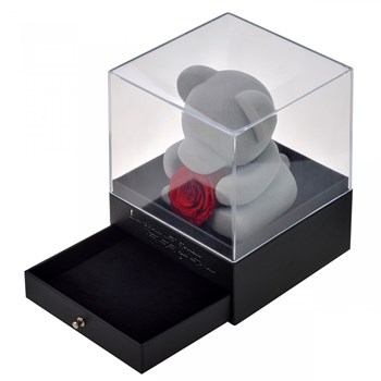 Teddy bear jewelry box decorated with an eternal rose - stabilized red