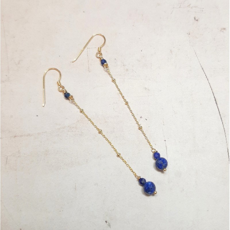 Boucles D'Oreilles Xingu Lapis-Lazuli Argent 925 Doré - vue 2