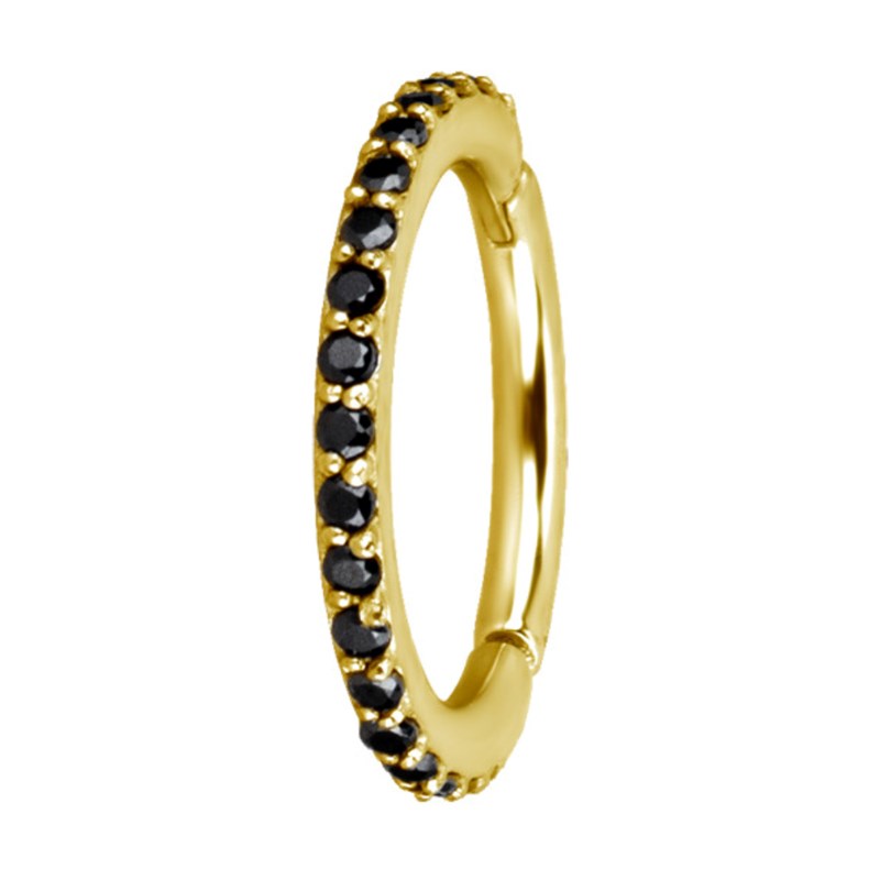 Anneau clicker PVD Gold et oxydes de zirconium griffés 9mm