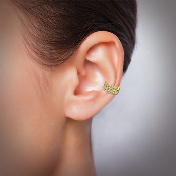 Gold ear ring with rhinestones