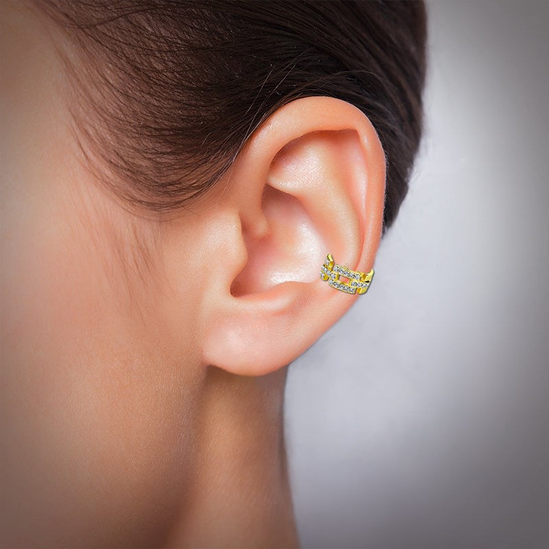 Bague d'oreille dorée avec strass - vue 2
