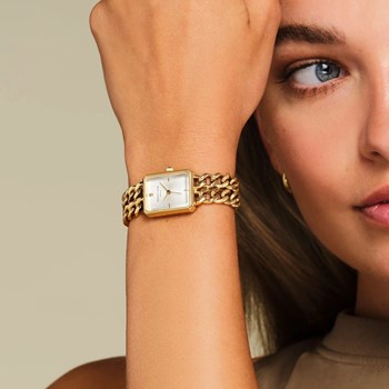 Montre femme Rosefield Studio double chaine dorée
cadran blanc