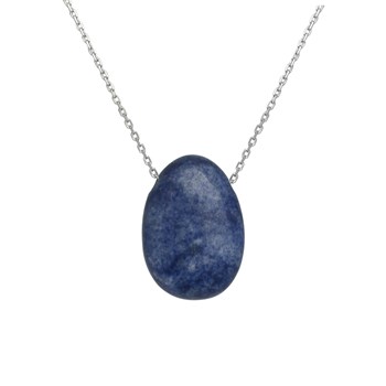 Collier pierre naturelle aventurine couleur bleue et blanche Argent 925 Rhodié