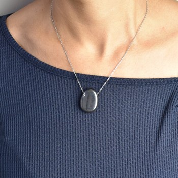 925 Rhodium Silver Hematite Natural Stone Necklace