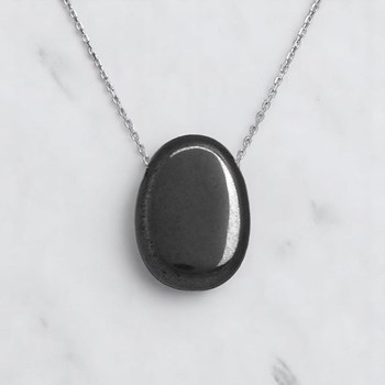 925 Rhodium Silver Hematite Natural Stone Necklace