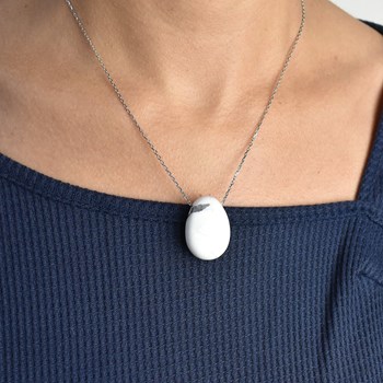 Natural stone necklace Howlite marble effect Silver 925 Rhodium plated