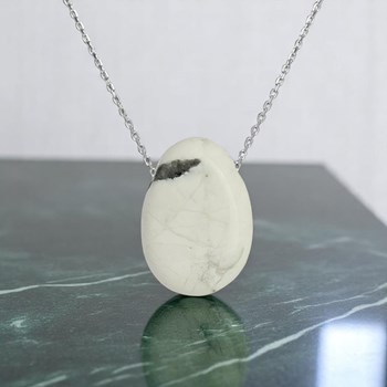 Natural stone necklace Howlite marble effect Silver 925 Rhodium plated