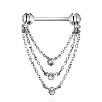 Steel nipple piercing pendant with Swarovski diamonds