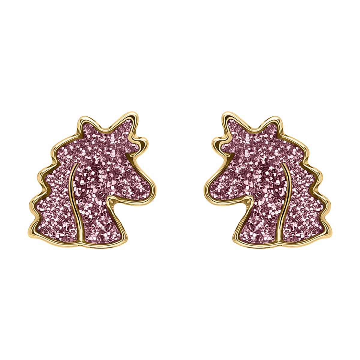Puces d'oreilles Brillaxis tête de licorne rose_x000D_
or jaune 9 carats