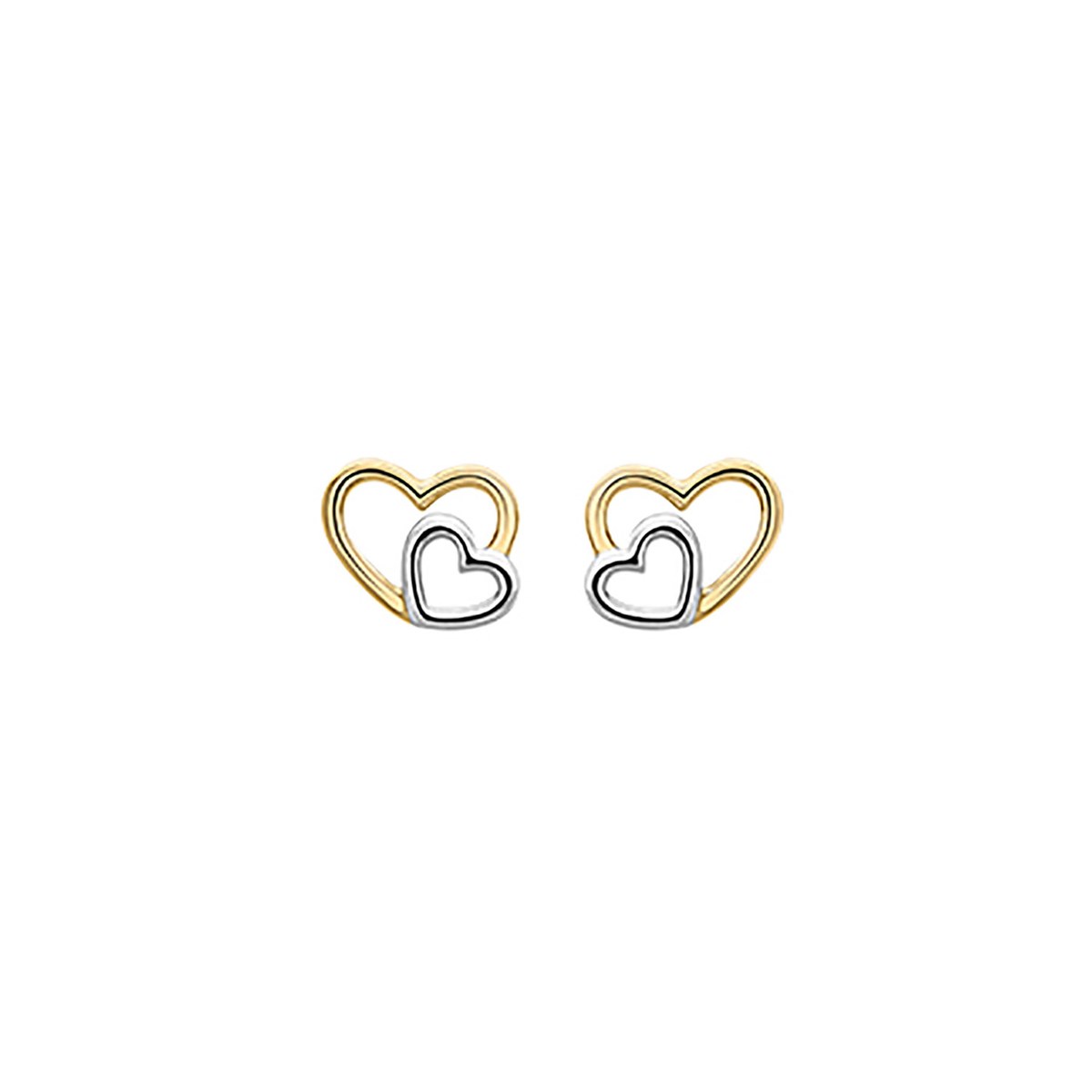 Puces d'oreilles Brillaxis double coeur or bicolore_x000D_
9 carats