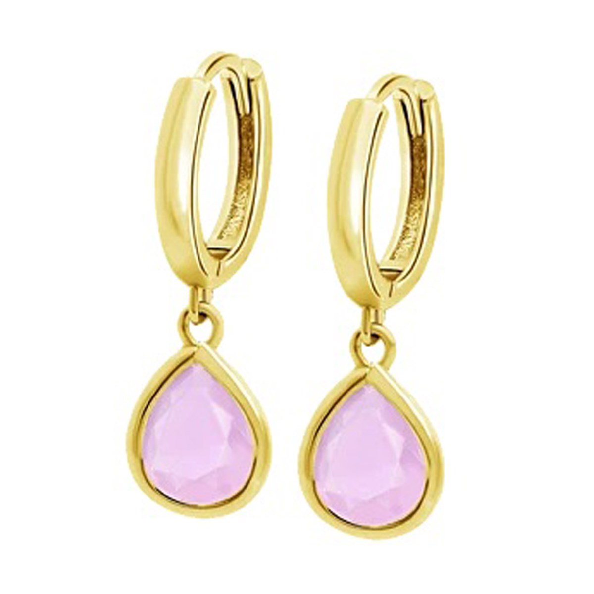 Boucles d'oreilles Créole Lotus Silver Solitaire_x000D_
goutte rose et doré