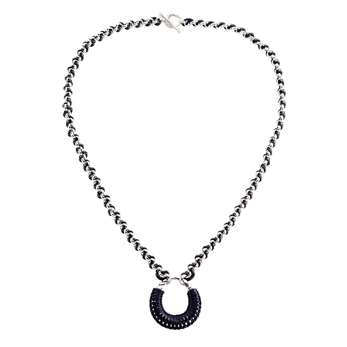 Sautoir Agatha Twiggy argenté_x000D_
cuir bleu foncé