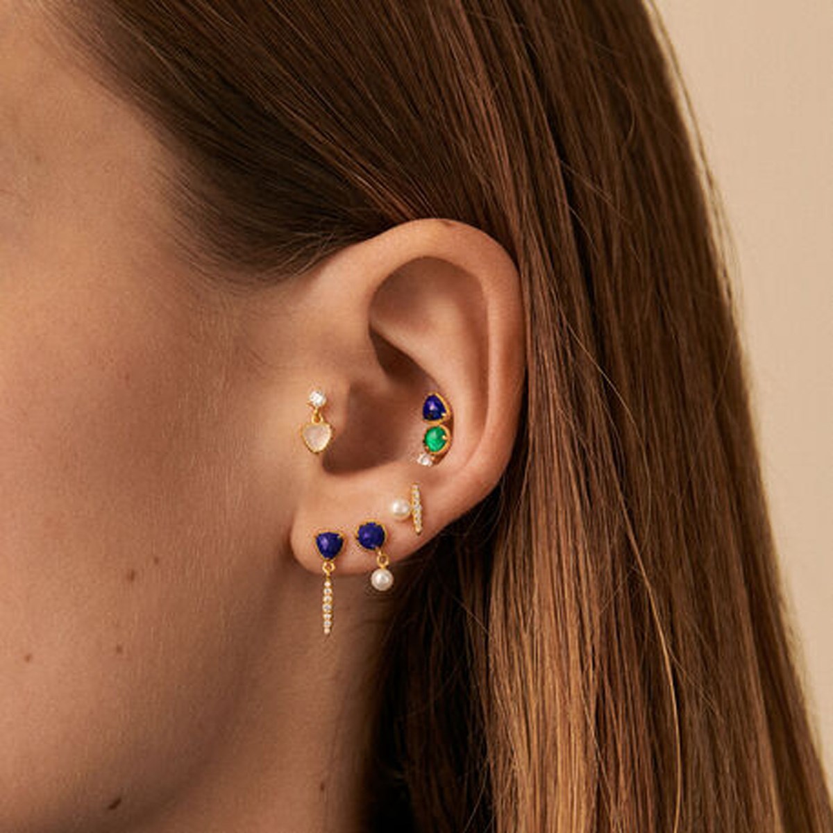 Boucle d'oreille individuelle Agatha Mix et Match dor_x000D_
ée Lapis Lazuli - vue 2
