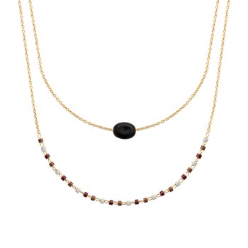 Collier Brillaxis double rang plaqué or obsidienne