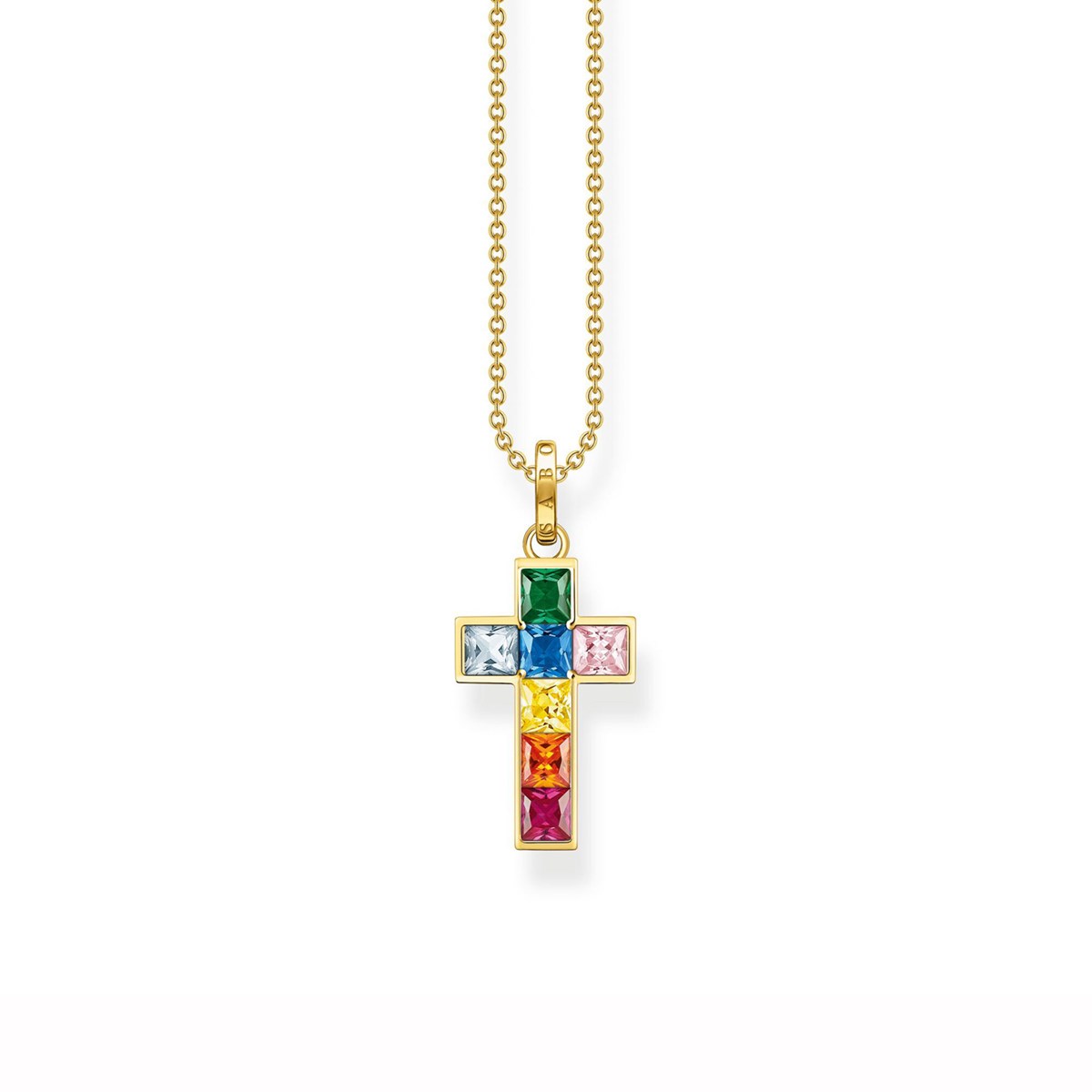 Collier Thomas Sabo argent doré croix oxydes_x000D_
arc-en-ciel
