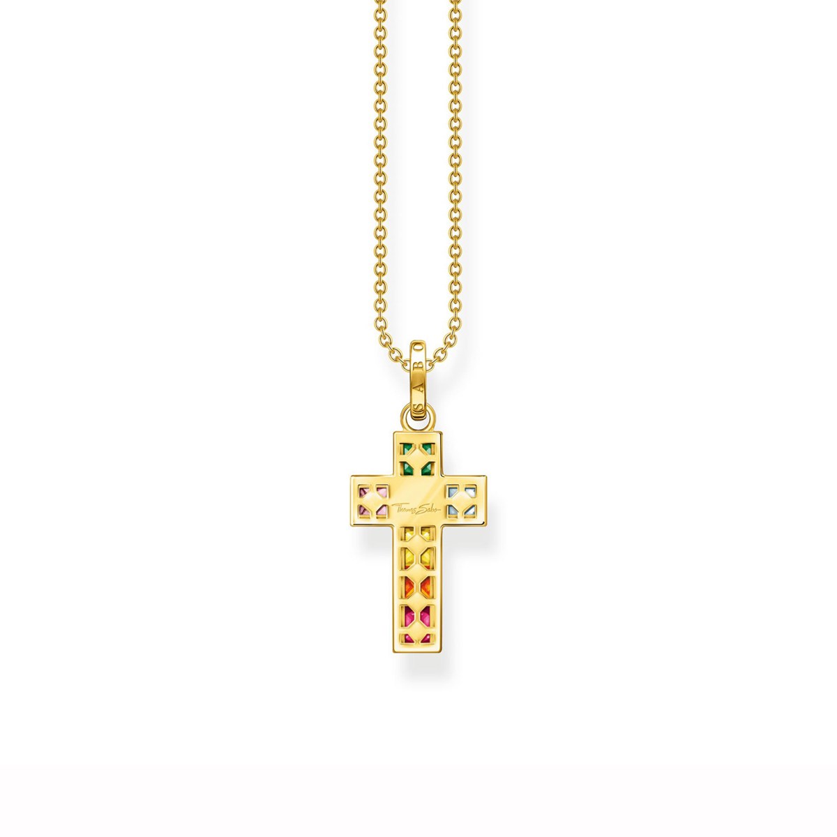 Collier Thomas Sabo argent doré croix oxydes_x000D_
arc-en-ciel - vue 2