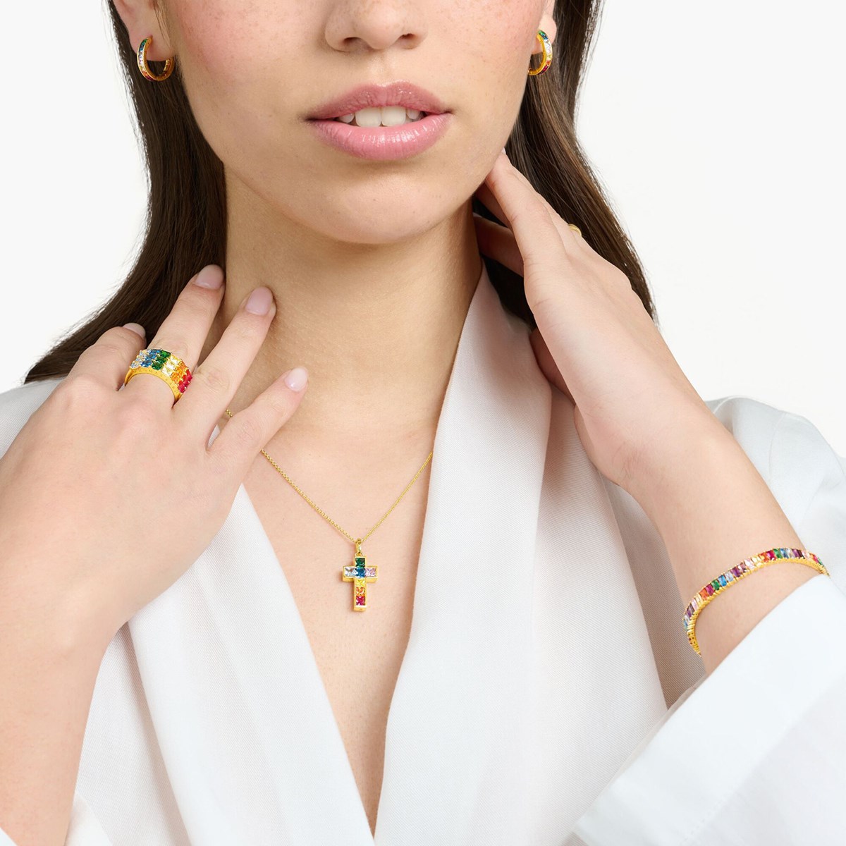Collier Thomas Sabo argent doré croix oxydes_x000D_
arc-en-ciel - vue 3