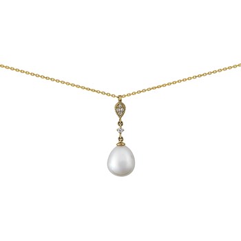 Collier or jaune 18 carats perle poire diamants
7 mm