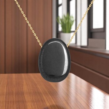 Necklace natural stone black obsidian GOLD plated 750 3 microns