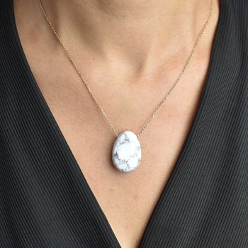 Howlite marble-effect natural stone necklace Gold-plated 750 3 microns