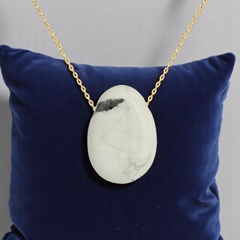 Howlite marble-effect natural stone necklace Gold-plated 750 3 microns